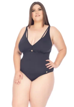 Plus Size Black One-piece Swimsuit With Adjustable Straps - Maio Strappy Melinda Preto
