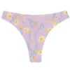 Purple Thong Bikini Bottom With Flowers - Bottom Canola Fio