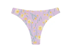 Purple Thong Bikini Bottom With Flowers - Bottom Canola Fio