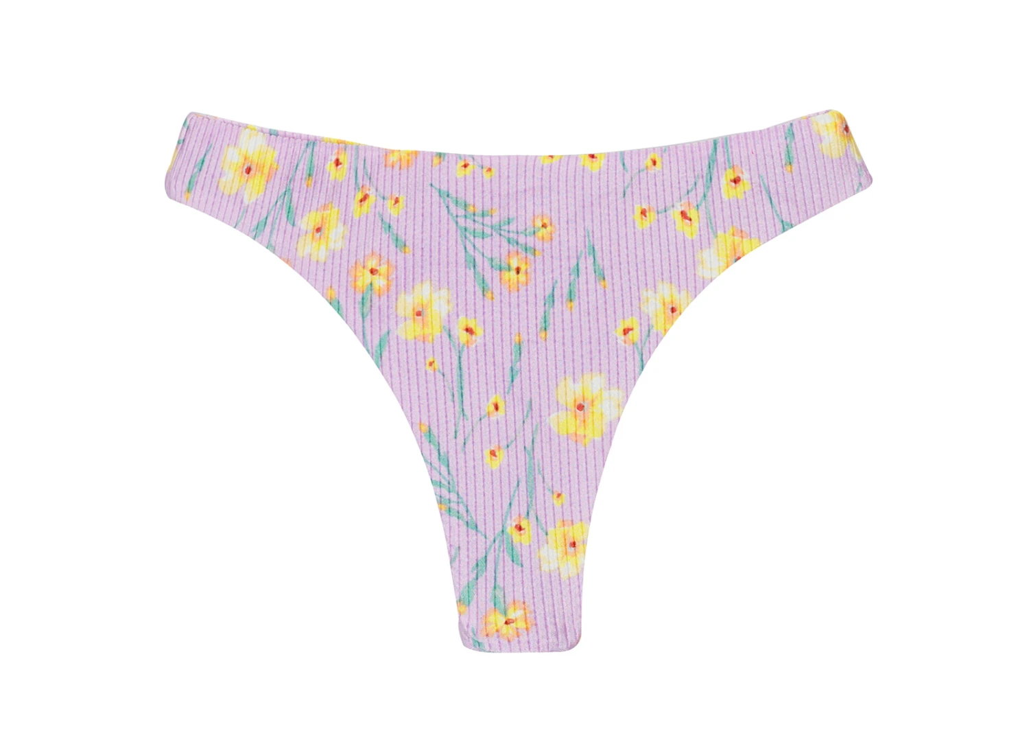 Purple Thong Bikini Bottom With Flowers - Bottom Canola Fio
