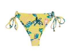 Yellow Floral Side-tie Scrunch Thong Bikini Bottom - Bottom Florescer Babado Micro