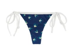 Navy Blue Side-tie String Bikini Bottom With White Ties - Bottom Seabird Micro