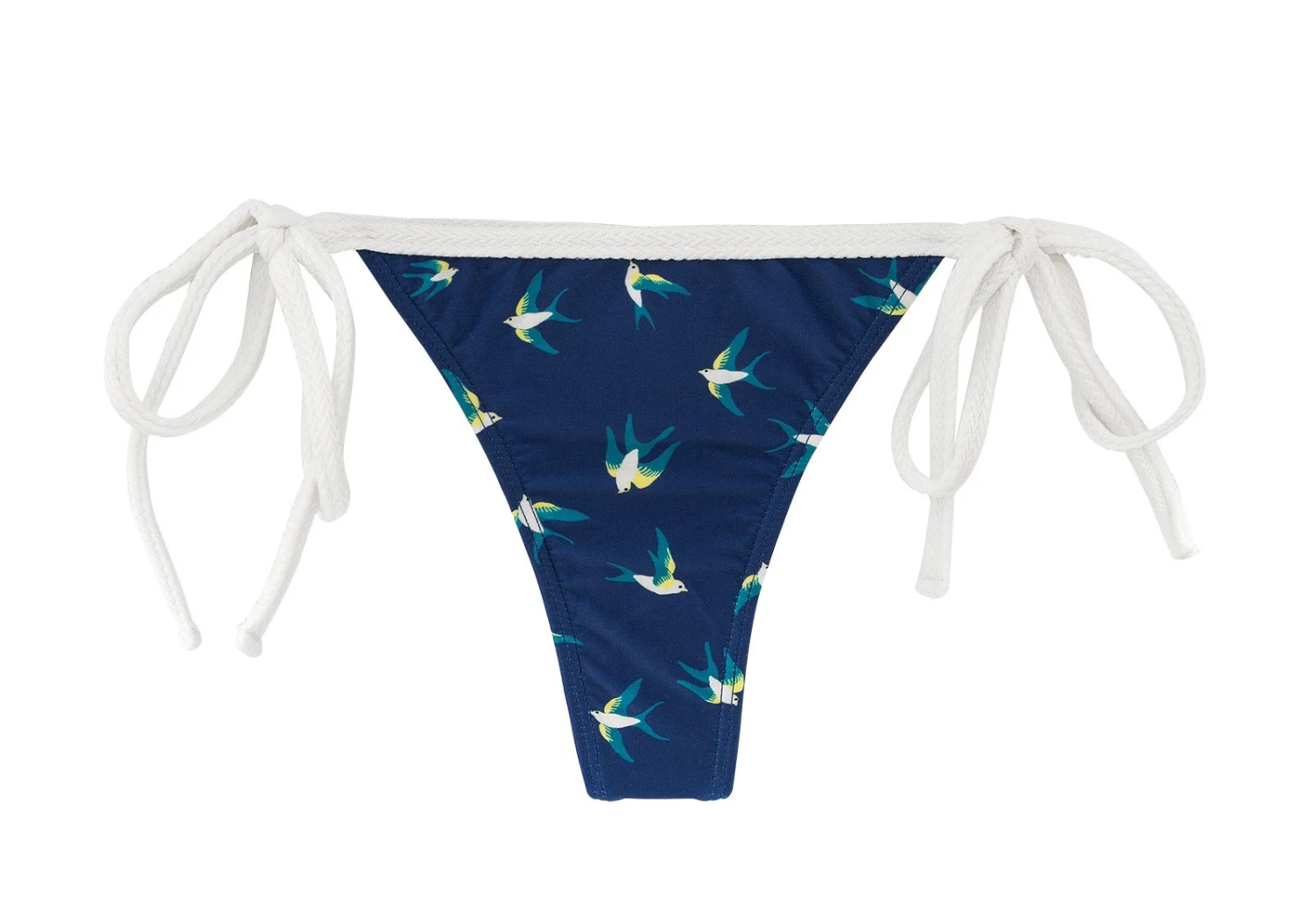 Navy Blue Side-tie String Bikini Bottom With White Ties - Bottom Seabird Micro