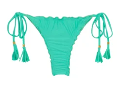 Water Green Scrunch Thong Bikini Bottom With Wavy Edges - Bottom Uv-atlantis Frufru-fio