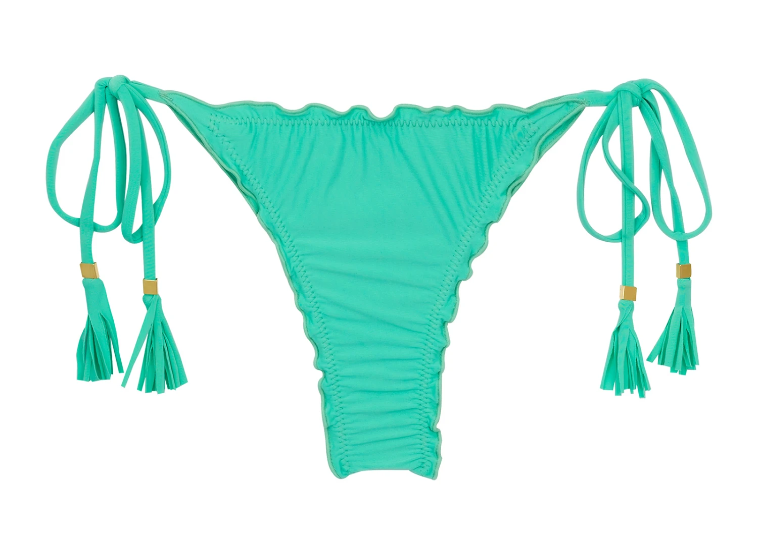 Water Green Scrunch Thong Bikini Bottom With Wavy Edges - Bottom Uv-atlantis Frufru-fio