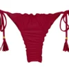 Garnet Red Scrunch Thong Bikini Bottom With Wavy Edges - Bottom Uv-desejo Frufru-fio