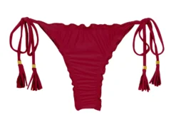 Garnet Red Scrunch Thong Bikini Bottom With Wavy Edges - Bottom Uv-desejo Frufru-fio
