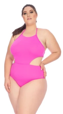 Plus Size Solid Pink Brazilian Monokini - Maio Engana Mamae Katy Rosa