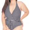 Plus Size Polka Dot One-piece Swimsuit With V Neckline And Open Back - Maio Frente Unica Melissa Poa