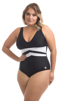 Plus Size Black & White One-piece Swimsuit - Rosa Maio Lanai Preto/branco