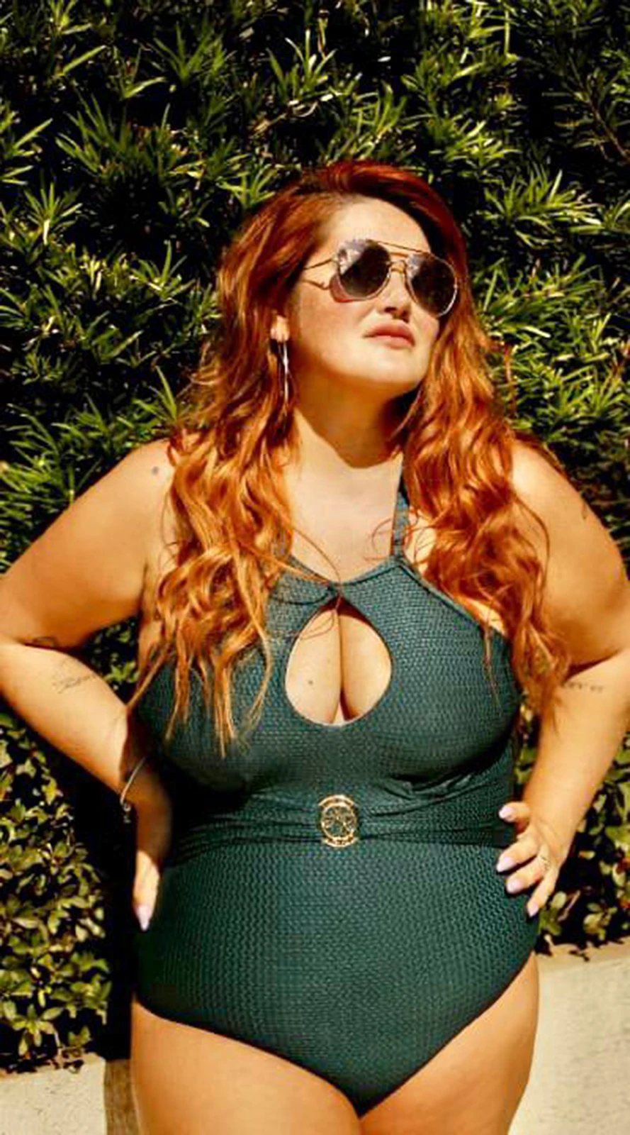 Plus Size Accessorized Textured Green One-piece Swimsuit - Suimsuit Mayra - Image 4