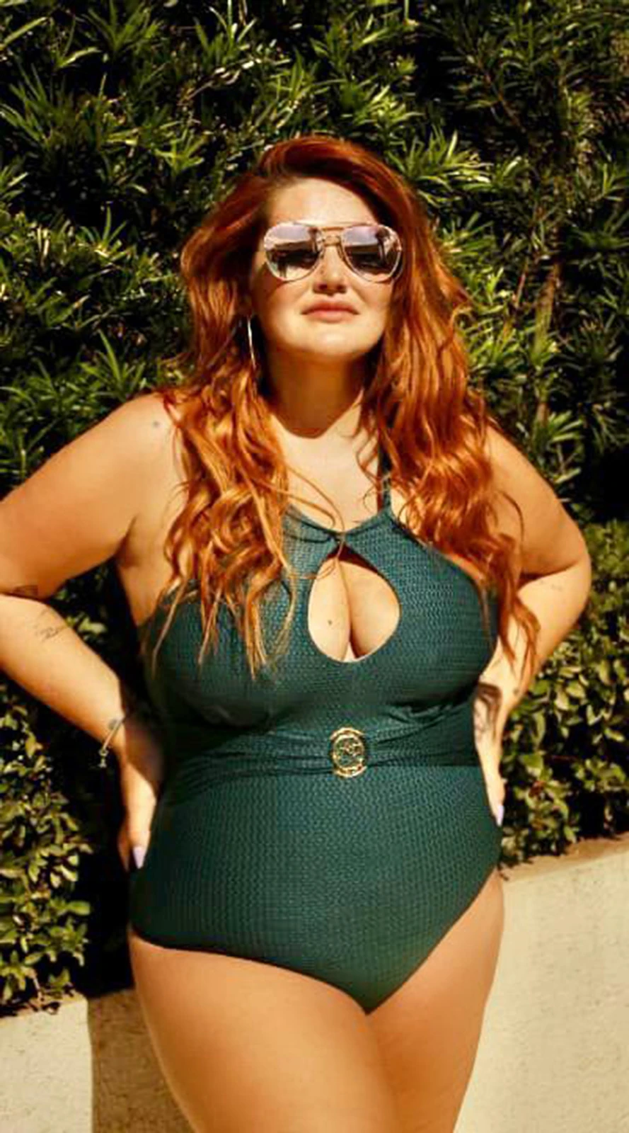Plus Size Accessorized Textured Green One-piece Swimsuit - Suimsuit Mayra - Image 5