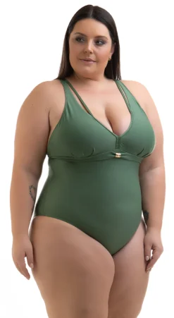 Plus Size Military Green One-piece Swimsuit With Straps - Swimsuit Betyna Agave