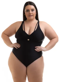 Plus Size Black One-piece Swimsuit With Straps - Swimsuit Betyna Preto