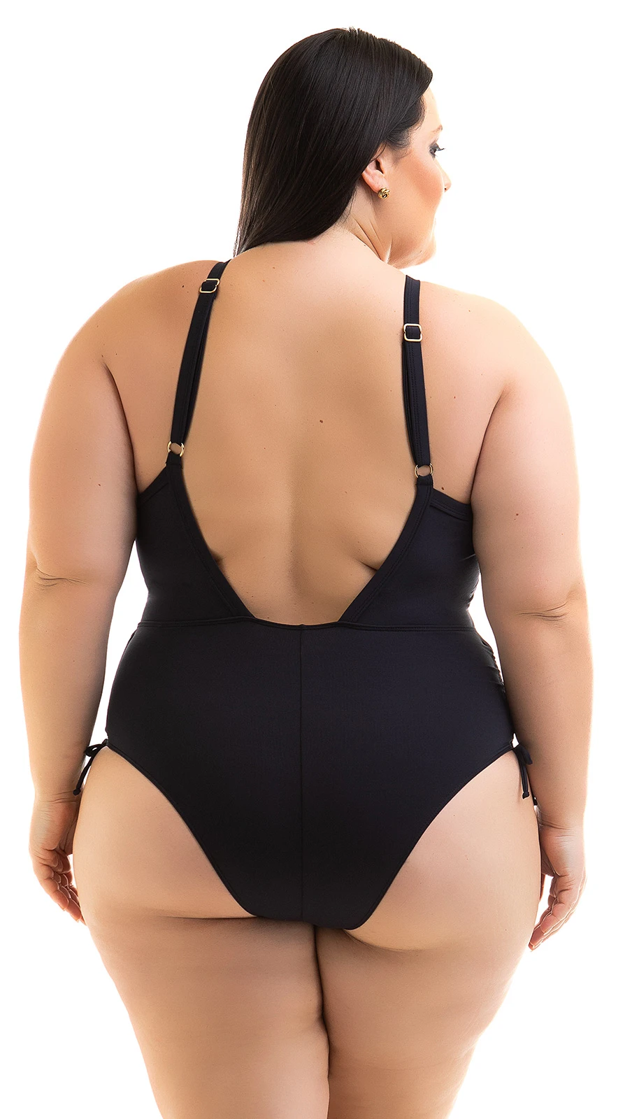 Plus Size Black High Neck Swimsuit With Openwork - Swimsuit Cleya Preto - Image 2