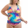 Plus Size Tie-dye One-piece Swimsuit With V-neckline - Swimsuit Hallana