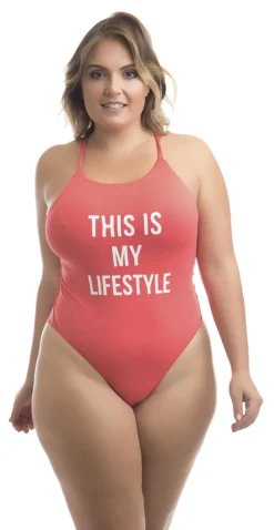 Plus Size Coral One-piece String Swimsuit - Maio Buzio Coral Hot