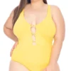 Plus Size Yellow One-piece Swimsuit With Strappy Neckline - Maio Shape Emily Amarelo
