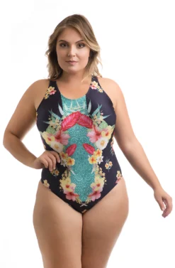 Plus Size Tropical Flower Print One-piece Swimsuit - Swimsuit Hawaii Bali