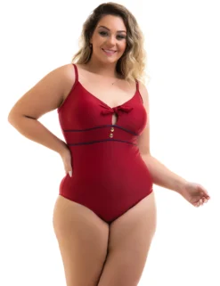 Plus Size Dark Red Retro Style One-piece Swimsuit - Swimsuit Ruana Divino