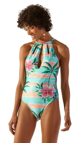 Tropical Colorful High-neck One-piece Swimsuit - Gotas Levemente