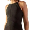Black Bi-material High-neck One-piece Swimsuit - Maio Jump Preto