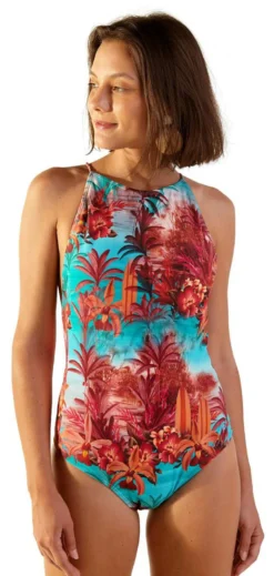 High-neck One-piece Swimsuit With Exotic Print - Nadador Vanuatu