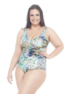 Blue Printed Plus Size One-piece Swimsuit - Carpa