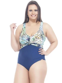 Blue/floral Print Plus Size One-piece Swimsuit - Luz Azul