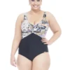 Black/floral Print Plus Size One-piece Swimsuit - Plumeria