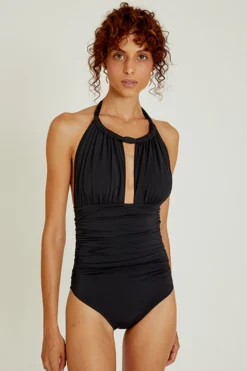 Ruched Halter Black