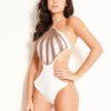 White Trikini Featuring Beads - Buckle Detail - Maio Unbellata