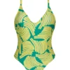 High-leg One-piece Swimsuit In Green Print - Banana Yellow Hype