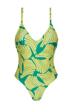 High-leg One-piece Swimsuit In Green Print - Banana Yellow Hype