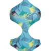 Brazilian High Neckline Monokini In Blue Flowers - Body Flower Geometric