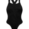 Black Ribbed High-leg One-piece Swimsuit Crossed Back - Cotele-preto Olivia