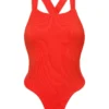 Red Ribbed High-leg One-piece Swimsuit Crossed Back - Cotele-tomate Olivia