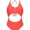 Textured Coral Belly Cutout Brazilian One-piece Swimsuit - Dots-tabata Ivy Strap