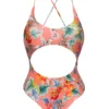 Coral Pink Print Brazilian One-piece Swimsuit With Belly Cutout - Frutti Ivy