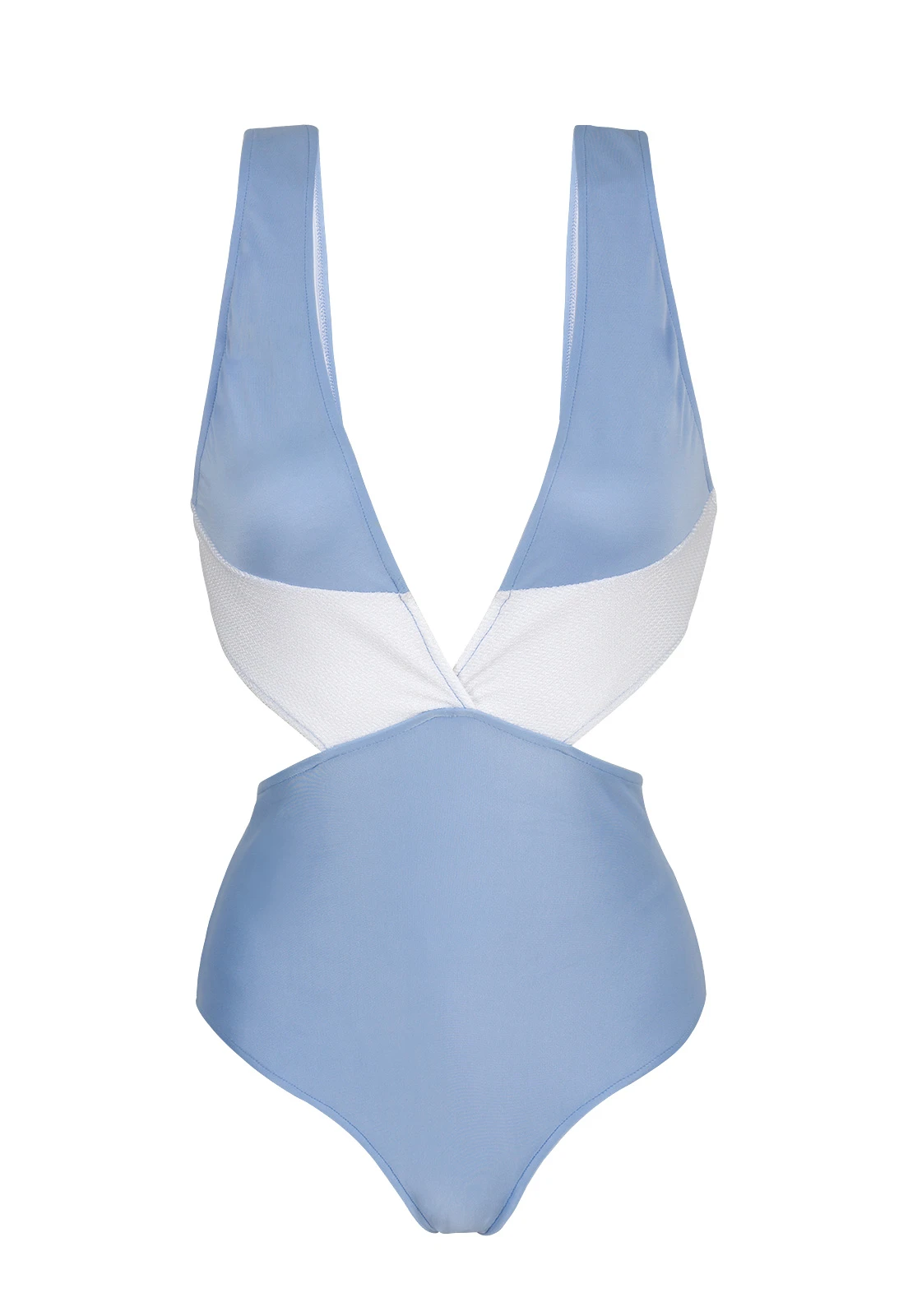 Denim Blue And White V Neckline Monokini - Garoa Trikini Recorte