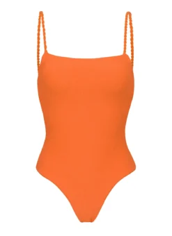 Orange Textured 1-piece Swimsuit With Twisted Ties - St-tropez Tangerina Ella