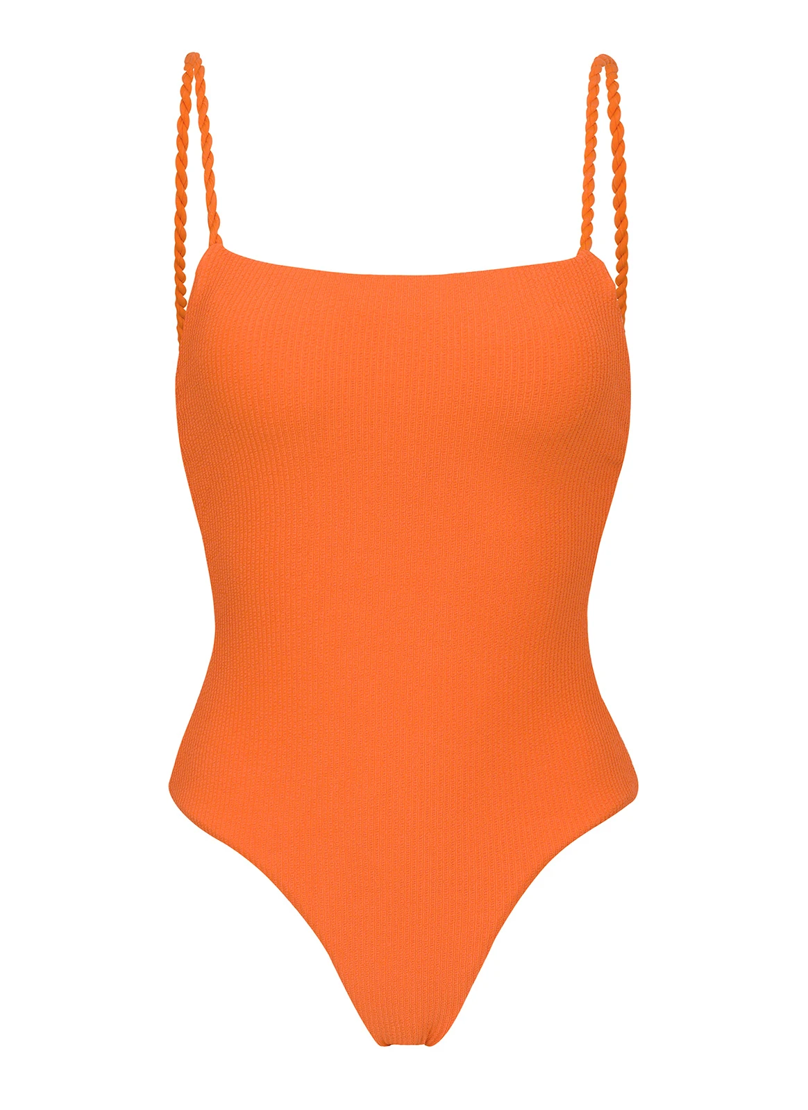 Orange Textured 1-piece Swimsuit With Twisted Ties - St-tropez Tangerina Ella