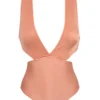Plunging Textured Monokini - Pink Peach - Trikini Ouro Rosa