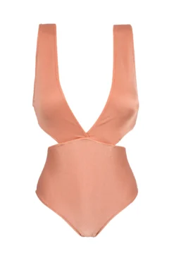 Plunging Textured Monokini - Pink Peach - Trikini Ouro Rosa
