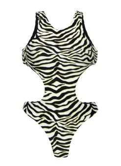 Reversible Black & White Tabby High Neck Trikini - Wild-black Twisted