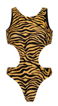 Reversible Black & Orange Tabby High Neck Trikini - Wild-orange Twisted