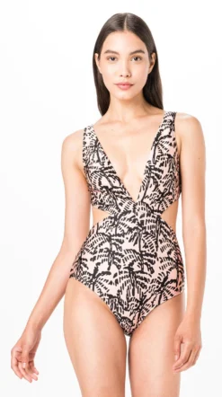 Brazilian V Neck Monokini In Nude Print - Mono Nude Tina