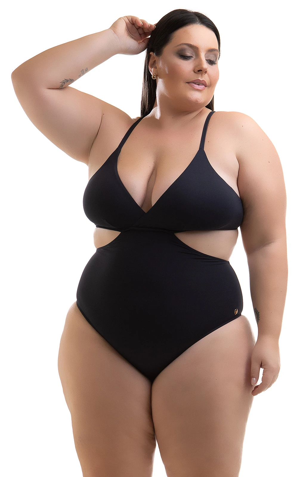 Plus Size Solid Black Brazilian Monokini - Swimsuit Kemmy Preto