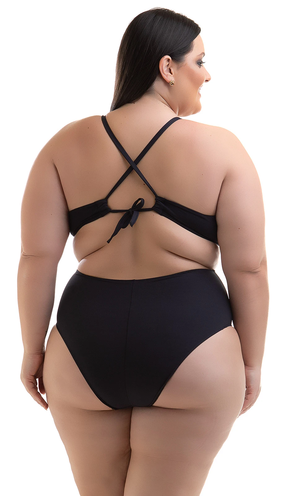 Plus Size Solid Black Brazilian Monokini - Swimsuit Kemmy Preto - Image 2